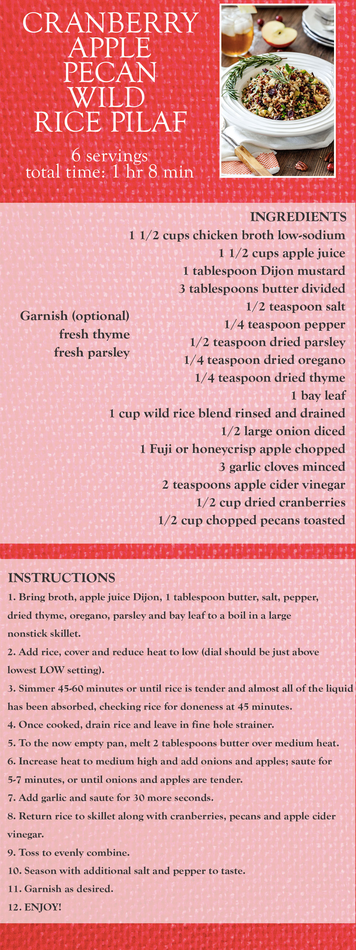 Cranberry Apple Pecan Wild Rice Pilaf Recipe Card