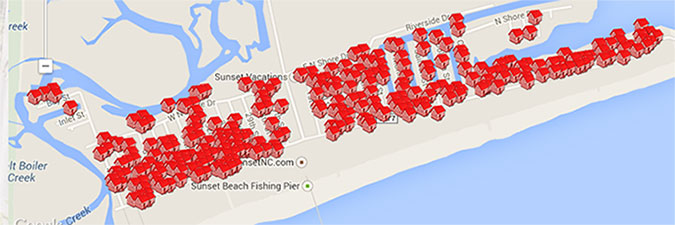 Map of Sunset Beach Vacations Properties